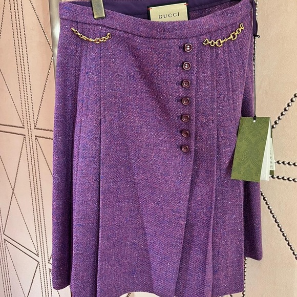 Gucci Purple Wool Tweed Horsebits Skirt - Picture 5 of 11